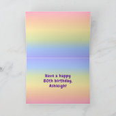 80th Birthday: Colorful Rainbow # 80, Custom Name Karte (Innenseite)