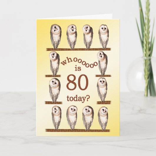 80th birthday, Curious owls card. Karte (Vorderseite)