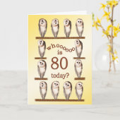 80th birthday, Curious owls card. Karte (Gelbe Blume)