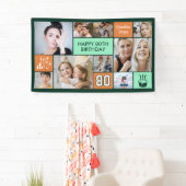 80th Birthday Custom Photo Collage Green Orange Banner (Insitu)
