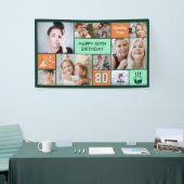 80th Birthday Custom Photo Collage Green Orange Banner (Messeveranstaltung)