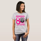80th Birthday doubled sided photo name pink text T-Shirt (Vorne ganz)