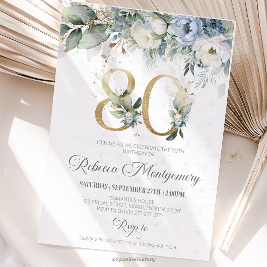80th birthday Elegant Milestone invitation RSVP Karte