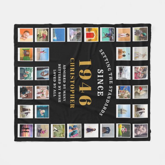 80th Birthday Family Memories Photo Collage Fleecedecke (Vorderseite (Horizontal))