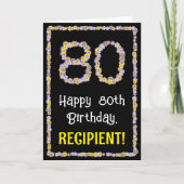 80th Birthday: Floral Flowers Number, Custom Name Karte (Vorderseite)