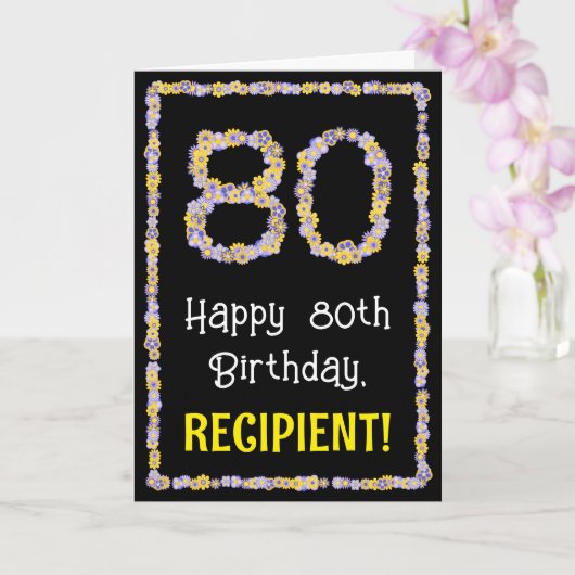 80th Birthday: Floral Flowers Number, Custom Name Karte (Orchidee)