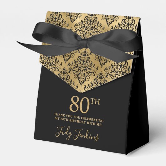 80th Birthday Gold Damask Thank You Geschenkschachtel (Vorderseite)