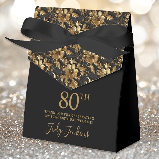 80th Birthday Gold Floral Thank You  Geschenkschachtel