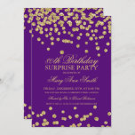 80th Birthday Gold Glitter Purple Einladung<br><div class="desc">Elegant Überraschung 80th Birthday Party Einladung für Design with Gold Glitter Confetti Motiv on Purple ,  custom name and date and additional text. Easy to use and easy to personalize.</div>