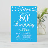 80th Birthday Invitation Blue Einladung (Stehend Vorderseite)