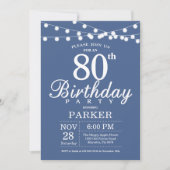 80th Birthday Invitation Blue Einladung (Vorderseite)