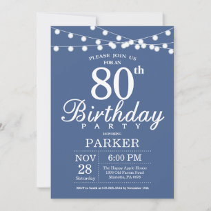 80th Birthday Invitation Blue Einladung