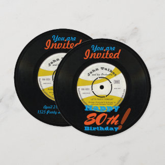 80th Birthday Invite Retro Vinyl Record 45 RPM Einladung