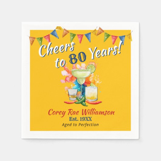 80th Birthday Modern Fiesta Cheers to 80 Years  Serviette (Vorderseite)