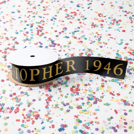 80th Birthday Name 1946 Black Gold Elegant Chic Satinband