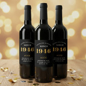 80th Birthday Name 1946 Black Gold Elegant Chic Weinetikett