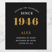 80th Birthday Name 1946 Black Gold Elegant Chic Weinetikett (Einzelnes Label)