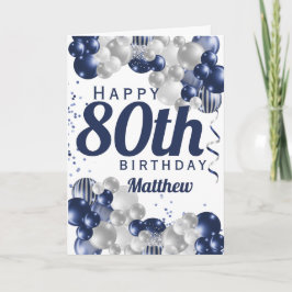 80th Birthday Navy Balloons Karte