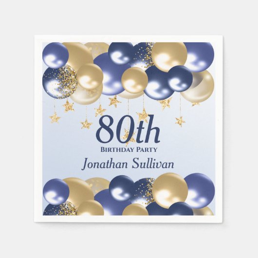 80th Birthday Navy Gold Balloons Party Serviette (Vorderseite)