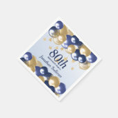 80th Birthday Navy Gold Balloons Party Serviette (Ecke)