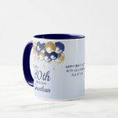 80th Birthday Navy Gold Balloons  Tasse (Vorderseite Links)