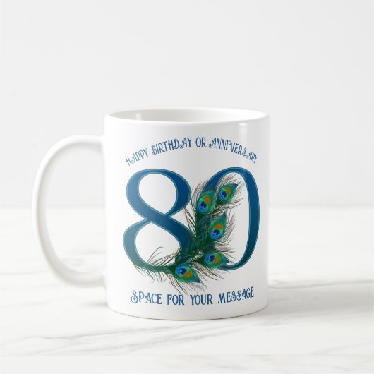80th Birthday Or Anniversary Peacock Feather Kaffeetasse (Links)