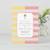 80th Birthday Palm Beach Pastel Stripe Tropical Einladung (Stehend Vorderseite)