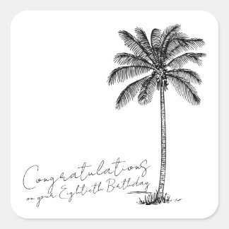 80th Birthday Palm Tree Art Congratulations Quadratischer Aufkleber