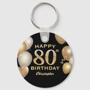80th Birthday Party Black and Gold Balloons Schlüsselanhänger