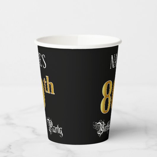 80th Birthday Party — Fancy Script, Faux Gold Look Pappbecher (Links)