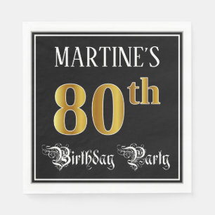 80th Birthday Party — Fancy Script, Faux Gold Look Serviette