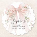 80th Birthday Party Pink Bow with Roses Untersetzer<br><div class="desc">Blush pink watercolor coquette bow is decorated with roses and sage green greenery.</div>