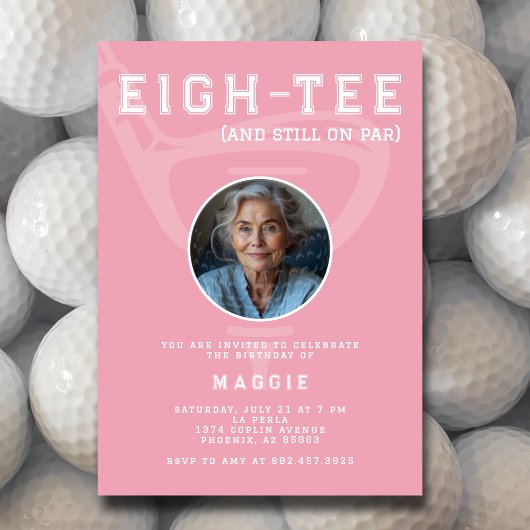 80th Birthday Party Women's Golf Photo Pink Einladung