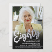 80th Birthday photo silver eighty script party Einladung (Vorderseite)