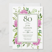 80th Birthday Pink Hydrangeas Card Request  Einladung (Vorderseite)