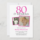 80th Birthday Pink Typography 2 Photo Einladung (Vorderseite)