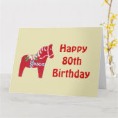 80th Birthday Red Dala Horse Card Karte (Gelbe Blume)