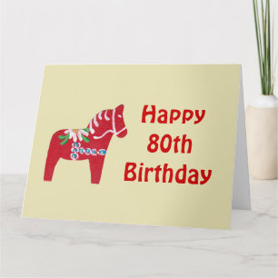 80th Birthday Red Dala Horse Card Karte