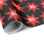 80th Birthday Red Star   Geschenkpapier<br><div class="desc">Bold red star on black background for 80th birthday.
Background color can be changed.</div>