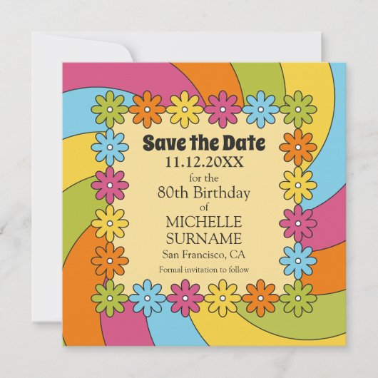 80th Birthday Retro 60s Music Groovy Party  Save The Date (Vorderseite)