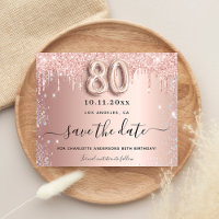80th birthday rose glitter budget save the date