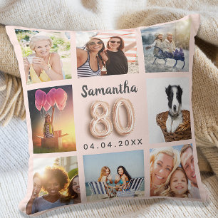 80th birthday rose gold blush pink photo collage kissen