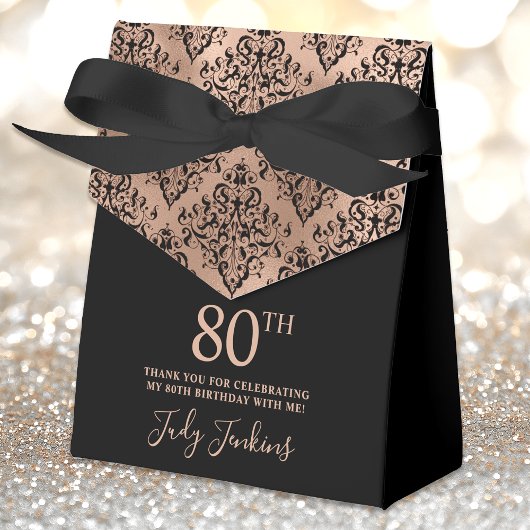 80th Birthday Rose Gold Damask Thank You Geschenkschachtel