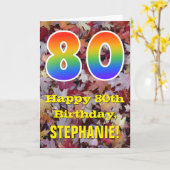 80th Birthday; Rustic Autumn Leaves; Rainbow "80" Karte (Gelbe Blume)