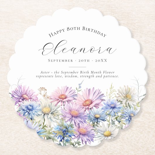 80th Birthday September Birth Flower Custom Untersetzer (Vorderseite)