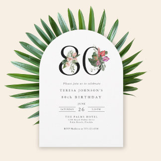 80th Birthday Simple Elegant Tropical Invitation Einladung