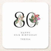 80th Birthday Simple Elegant Tropical Invitation Rechteckiger Pappuntersetzer (Vorderseite)
