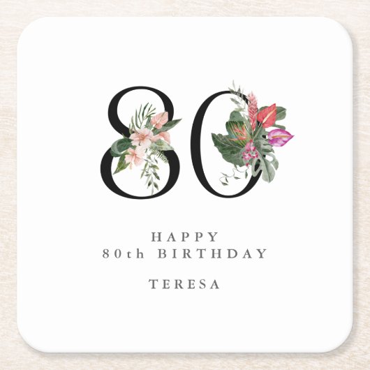 80th Birthday Simple Elegant Tropical Invitation Rechteckiger Pappuntersetzer (Vorderseite)