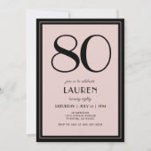 80th Birthday Women's Modern Minimal Black Pink Einladung (Vorderseite)