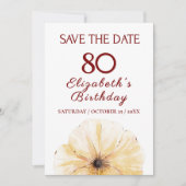 80th Birthday Yellow Flower, Elegant Save the Date (Vorderseite)